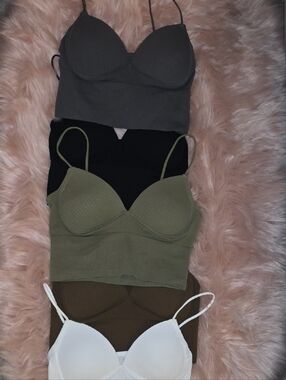 Ribbed Spaghetti Strap Bustier Crop Tops - Set of 5